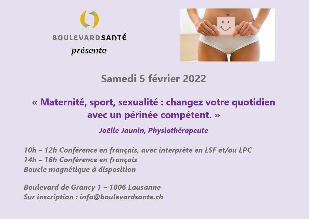 Conférence « Maternité, sport, sexualité : changez votre quotidien avec un périnée compétent » par Joëlle Jaunin, physiothérapeute